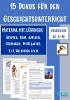 Vorschau - Stundenentwürfe - spannende Dokus für den Geschichtsunterricht: Aufgaben mit Link + LÖSUNGEN, Kl.5-10 #summer - Deckblatt