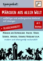 Vorschau - Arbeitsblätter - Märchen aus aller Welt (wachsendes Sparpaket) Märchenmerkmale, Textverständnis, Klassenarbeit | Deutsch Klasse 5 - Deckblatt