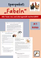 Vorschau - Arbeitsblätter - Fabeln |Arbeitsblätter: Aufbau, umschreiben, wörtliche Rede, Zeitformen | LÖSUNGEN | Materialpaket | Deutsch Klasse 6 - Deckblatt