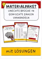 Vorschau - Arbeitsblätter - Materialpaket: Unechte Brüche in gemischte Zahlen umwandeln - Deckblatt
