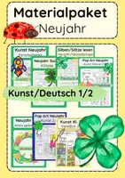 Vorschau - Mal- und Bastelvorlagen - Materialpaket Neujahr 2026 Kunst Deutsch Klasse 1 & 2 Glücksbringer - Deckblatt
