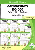 Vorschau - Arbeitsblätter - Materialpaket "Schriftlich Rechnen im Zahlenraum 100 000 – Arbeitsblätter für Addition, Subtraktion, Multiplikation & Division mit Lösungen" - Deckblatt