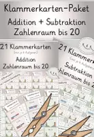 Vorschau - Stationenlernen - Klammerkarten-Paket: Addition+Subtraktion im ZR bis 20, mehrfach differenziert! - Deckblatt