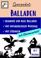 Vorschau - Arbeitsblätter - Balladen - aktuelle und bekannte: Sparpaket! Material und Klassenarbeit + LÖSUNGEN | Deutsch Klasse 7 - Deckblatt