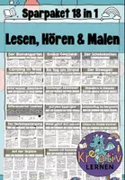 Vorschau - Mal- und Bastelvorlagen - Lesen Verstehen Malen und Hören - Alle Leseübungen mit Hörverstehen in einem Paket (18 in 1) - Deckblatt