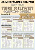 Vorschau - Arbeitsblätter - Tiere weltweit für Hefteinträge, Growing Bundle | Leseverständnis Klasse 1 + 2 - Deckblatt