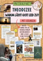 Vorschau - Unterrichtsreihen - Materialpaket Theodizee - Theodizee-Frage - Warum gibt es Leid? Warum lässt Gott Leid zu? Leidfrage - Gott mit Lösung (Klasse 9 10 11) - Deckblatt