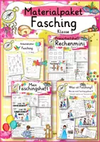 Vorschau - Arbeitsblätter - Fachübergreifendes Materialpaket Fasching 1. Klasse Deutsch Mathe Sachunterricht Fastnacht Karneval Winter - Deckblatt