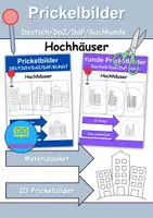 Vorschau - Arbeitsblätter - Prickelbilder / Fensterbilder PAKET Thema Hochhäuser - Grundschule - Bastelvorlagen - Deckblatt