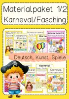 Vorschau - Arbeitsblätter - Materialpaket Karneval & Fasching Kunst, Deutsch, Spiele Kl. 1 & 2 differenziert - Deckblatt