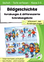 Vorschau - Arbeitsblätter - Bildgeschichte Eislaufplatz – Texte verfassen Klasse 2–5 | Komplettpaket mit differenzierten Arbeitsblättern & Übungen - Deckblatt