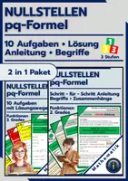 Vorschau - Arbeitsblätter - Nullstellen Bundle | pq-Formel - Anleitung + 10 Aufgaben - Deckblatt