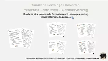 Vorschau - Arbeitsblätter - Materialpaket - Kriterienliste und Bewertungsraster für mündliche Mitarbeit, Gedicht, Vorlesen - Deckblatt