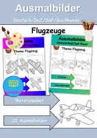 Vorschau - Arbeitsblätter - Ausmalbilder & Mandalas PAKET Thema Flugzeuge - Grundschule - Bastelvorlagen - Deckblatt