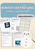 Vorschau - Mal- und Bastelvorlagen - Winter-Materialpaket für Vertretungen | Deutsch, Kunst & Spiele | Klasse 5–10 - Deckblatt