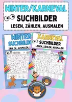 Vorschau - Mal- und Bastelvorlagen - Winter / Karneval: Suchbilder (Lesen, Zählen, Ausmalen) - Deckblatt