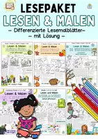 Vorschau - Stundenentwürfe - Materialpaket Lesen und Malen (Klasse 1,2, 3, DaZ) Lesetraining, Leseverstehen - Deckblatt