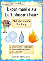 Vorschau - Arbeitsblätter - Experimente zu Luft, Wasser & Feuer – 16 Versuche im Set | Sachunterricht Klasse 2–4 mit Lösungen - Deckblatt