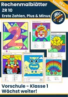 Vorschau - Arbeitsblätter - Rechenmalblätter ZR 10 | Vorschule & Klasse 1 | Zifferneinführung & Plus/Minus | wachsendes Bundle - Deckblatt