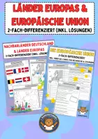 Vorschau - Arbeitsblätter - Länder Europas & Europäische Union: Bundle (2-fach-differenziert, inkl. Lösungen) - Deckblatt