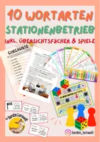 Vorschau - Spiele - Materialpaket: 10 Wortarten Stationenbetrieb inkl. Übersichtsfächer & zwei Spielen - Deckblatt