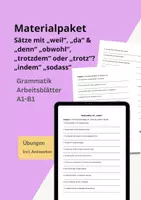 Vorschau - Arbeitsblätter - DAF/DAZ Grammatik Materialpaket – Konnektoren & Nebensätze sicher anwenden (A1–B1) - Deckblatt