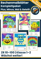 Vorschau - Mal- und Bastelvorlagen - Rechenmalblätter Komplettpaket ZR 10–100 | Klasse 1–2 | Plus, Minus, Mal & Geteilt | 61 Materialien | wachsendes Bundle - Deckblatt