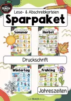 Vorschau - Stationenlernen - Sparpaket - Lese- & Abschreibkarteien Jahreszeiten - Druckschrift - Deckblatt