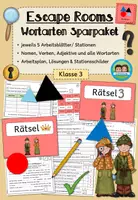 Vorschau - Stationenlernen - Escape Rooms - die Wortarten (Klasse 3) - Sparpaket #schulstartbyextraklasse - Deckblatt