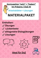 Vorschau - Arbeitsblätter - Materialpaket "sein" + "haben" im Präsens, Übungen - Deckblatt