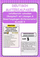 Vorschau - Arbeitsblätter - Materialpaket: Unfallbericht schreiben Übungsheft mit Lösungen & Bewertungsbogen (Kriterienraster) Klasse 5 - Deckblatt