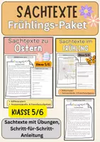 Vorschau - Arbeitsblätter - Sachtexte Frühling & Ostern – Textverständnis Deutsch Klasse 5/6 | Differenzierte Arbeitsblätter mit Transferaufgaben - Deckblatt