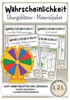 Vorschau - Arbeitsblätter - Wahrscheinlichkeit - Acht Arbeitsblätter und Lösungen zu einstufigen und zweistufigen Zufallsexperimenten mit und ohne Zurücklegen sowie Erwartungswert - Materialpaket ab Klasse 7 - Deckblatt