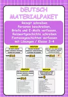 Vorschau - Stationenlernen - Materialpaket: Rezept schreiben, Personen beschreiben, Reizwortgeschichte schreiben Fantasiegeschichten verfassen mit Lösungen / Klasse 3 & Klasse 4 - Deckblatt
