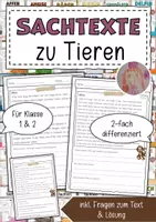 Vorschau - Arbeitsblätter - Sachtexte mit Tieren - Deckblatt