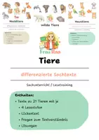 Vorschau - Arbeitsblätter - Materialpaket - differenzierte Lesetexte Tiere - Deckblatt