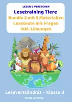 Vorschau - Stundenentwürfe - Lesetraining Tiere – Leseverständnis Klasse 3 | 5 Materialien mit Lösungen (Bundle 2) - Deckblatt