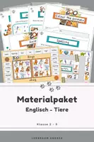 Vorschau - Arbeitsblätter - Materialpaket Englisch Tiere – Flashcards, Arbeitsblätter, Rätsel, Bingo & Brettspiele | Animals Vocabulary | Klasse 2–3 - Deckblatt