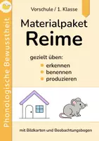 Vorschau - Arbeitsblätter - Reime üben – phonologische Bewusstheit aufbauen | Paket für Vorschule / 1. Klasse - Deckblatt