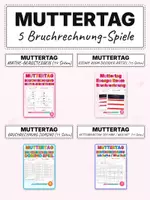 Vorschau - Arbeitsblätter - Muttertag Bundle: 5 Bruchrechnung-Spiele (Escape Room, Domino, Kettenreaktion, Knack den Code, Bergsteigen) - Deckblatt
