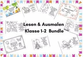 Vorschau - Mal- und Bastelvorlagen - Materialpaket Lesen & Ausmalen Klasse 1–2 – Bundle (45 Arbeitsblätter | 3 Mappen) - Deckblatt