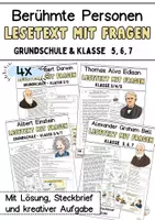 Vorschau - Stundenentwürfe - Lesetexte mit Fragen berühmter Personen (Lesematerial Klasse 4, Klasse 5, Klasse 6) - Deckblatt