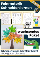Vorschau - Arbeitsblätter - Scherenübungen – Schneiden lernen & Feinmotorik | Kindergarten, Vorschule, 1. Klasse | wachsendes Bundle - Deckblatt