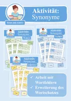 Vorschau - Aufgabenkarten - Materialpaket Zuordnungsaktivität & Übung: Synonyme (Wortfelder und Wortschatzarbeit) - Deckblatt