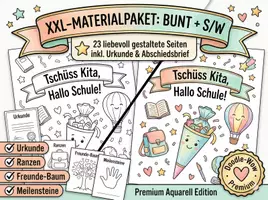 Vorschau - Anderer Materialtyp - XXL-Materialpaket: Abschlussheft Kita & Kindergarten (Bunt + S/W) – Alles-drin-Set 46 Seiten - Deckblatt