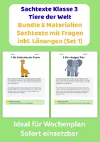 Vorschau - Stundenentwürfe - Sachtexte Klasse 3 – Tiere Materialpaket (5 Materialien) | Arbeitsblätter mit Lösungen (Set 1) - Deckblatt
