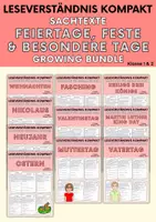 Vorschau - Arbeitsblätter - Feiertage, Feste & besondere Tage Sachtexte Leseverständnis | Growing Bundle | Klasse 1 & 2 - Deckblatt