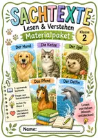 Vorschau - Arbeitsblätter - Materialpaket Sachtexte – Tiere Klasse 2 mit Fragen zum Text - Deckblatt