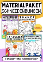 Vorschau - Mal- und Bastelvorlagen - ✂️ Materialpaket: Schneideübungen & Fensterbilder – Über 60 Motive (Sommer, Unterwasser, Schmetterlinge & Papageien) - Deckblatt
