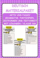 Vorschau - Stationenlernen - Materialpaket: Aktiv und Passiv Grammatik, Partizipien, Zeitformen und Textarbeit mit Lösungen / Klasse 5 & Klasse 6 - Deckblatt